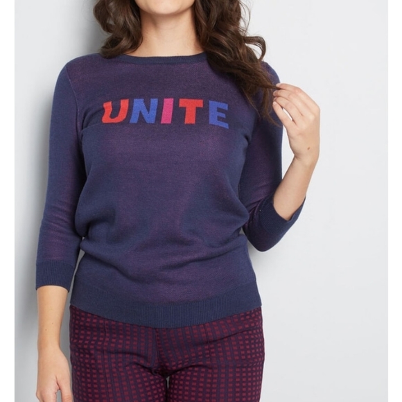 Modcloth Sweaters - Modcloth Unite 3/4 Sleeve Graphic Sweater